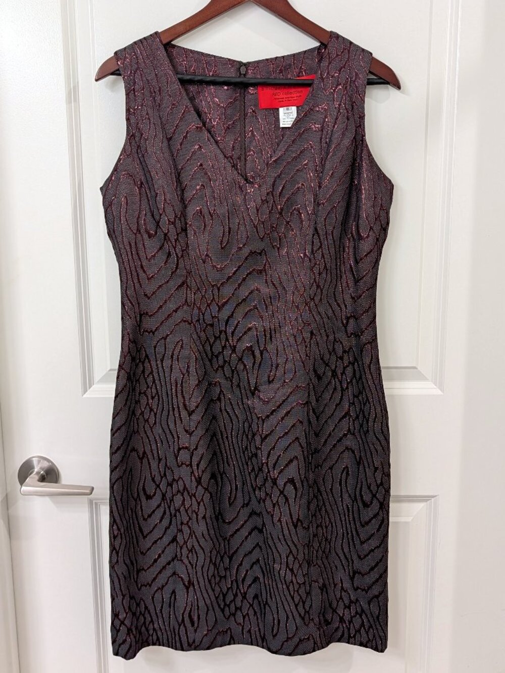 B Michael America Red Collection Metallic Burgundy Sheath Dress
